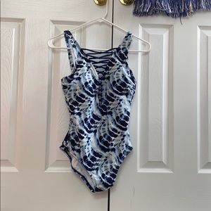 Blue and White Tie Dye One Piece Swimsuit